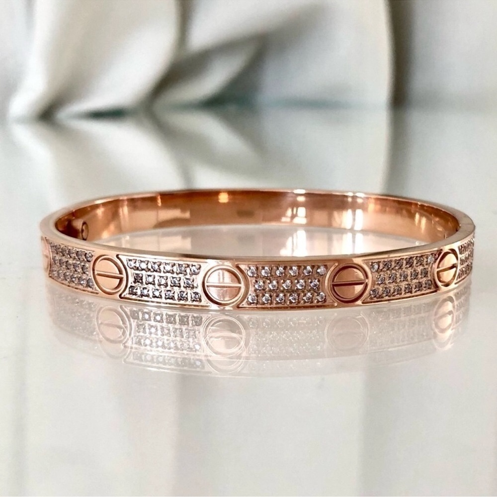 Pave Diamond LOVE Screw Bangle Bracelet with Screwdriver in Rose Gold - Picture 8 of 10